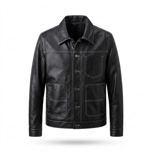 Lederjacken Outlet24 - Kezul | Kontrastgesteppt Geknöpft Lederjacke Herren