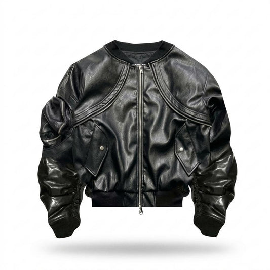 Lederjacken Outlet24 - Yizek | Geraffte Strukturierte Lederjacke Unisex