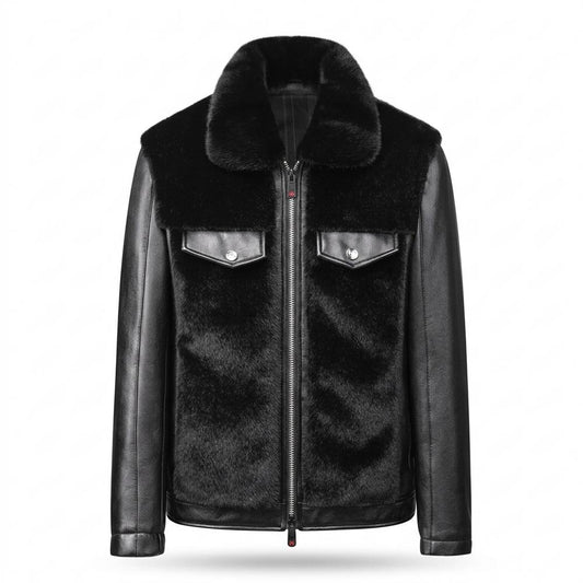 Lederjacken Outlet24 - Vegit | Fellbesetzt Gefüttert Lederjacke Herren