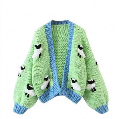 Lederjacken Outlet24 - Vowak | Grobmaschiger Applizierter Cardigan Damen