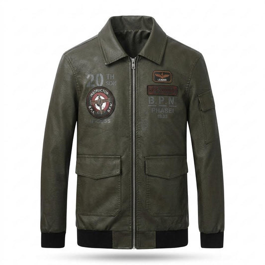 Lederjacken Outlet24 - Zenor | Bestickt Gerippt Lederjacke Herren