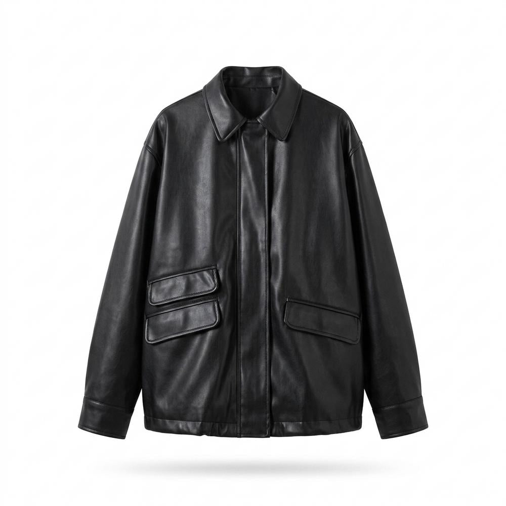 Lederjacken Outlet24 - Tuwol | Übergroße Glatte Lederjacke Unisex