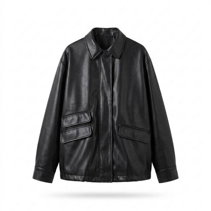 Lederjacken Outlet24 - Tuwol | Übergroße Glatte Lederjacke Unisex