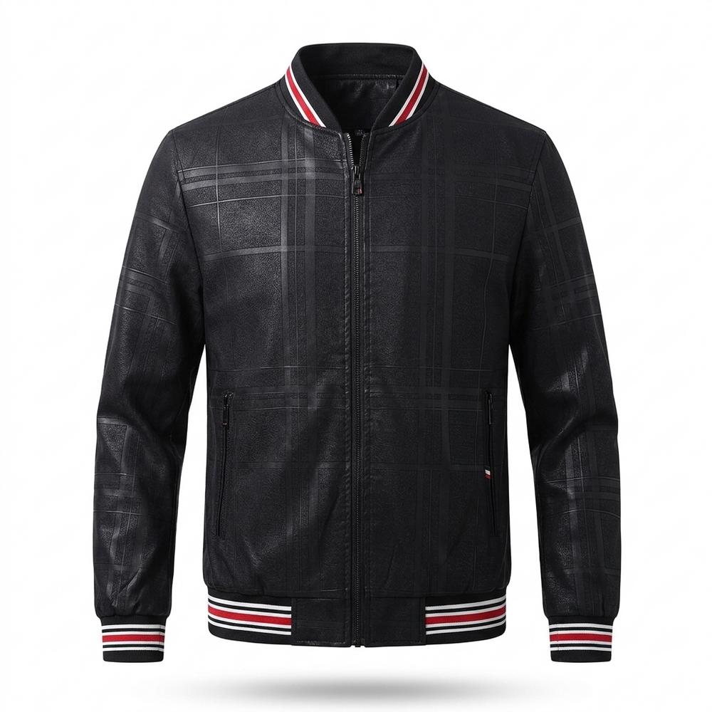 Lederjacken Outlet24 - Rodom | Karierte Gerippte Lederjacke Herren