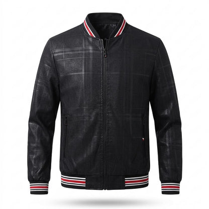 Lederjacken Outlet24 - Rodom | Karierte Gerippte Lederjacke Herren