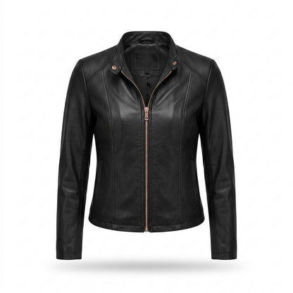 Lederjacken Outlet24 - Tewuv | Kragenlos Tailliert Lederjacke Damen