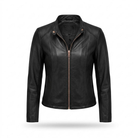 Lederjacken Outlet24 - Tewuv | Kragenlos Tailliert Lederjacke Damen