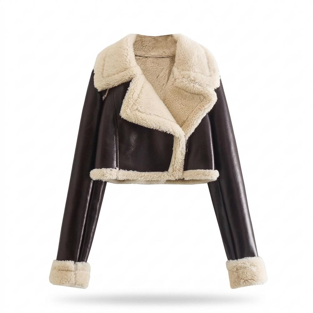 Lederjacken Outlet24 - Eigam | Gefüttert Kurzgeschnitten Lederjacke Damen