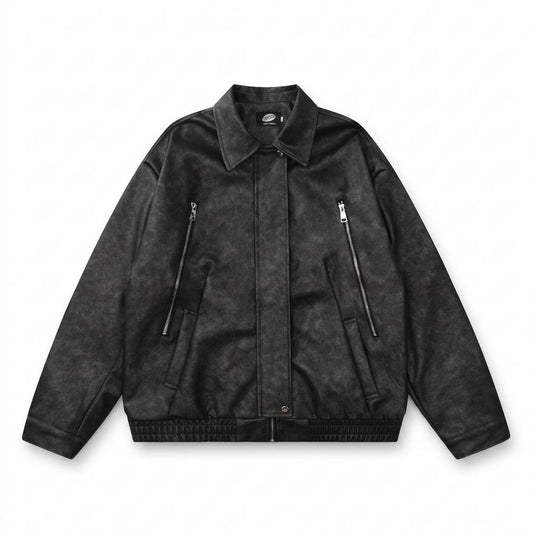 Lederjacken Outlet24 - Kekok | Verwaschene Weit Geschnittene Lederjacke Unisex