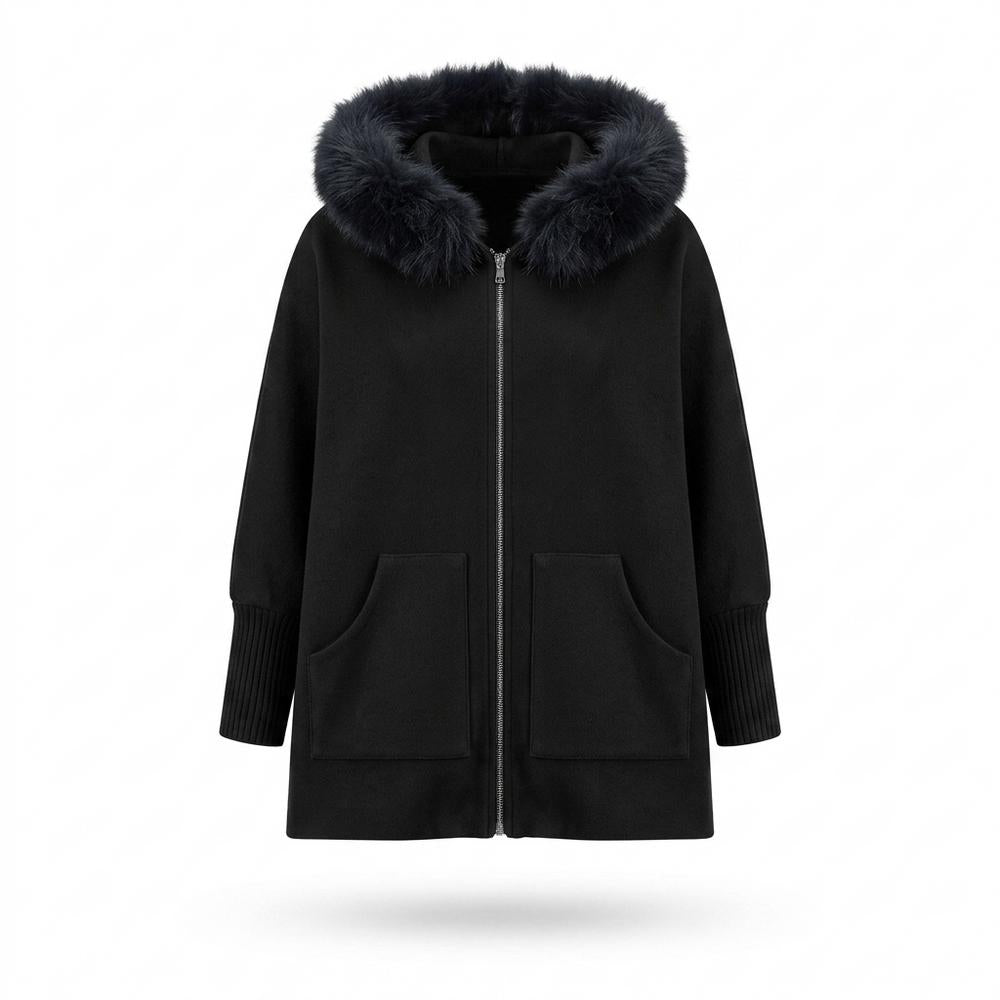 Lederjacken Outlet24 - Aikak | Ponchoartige Fellbesetzte Jacke Damen