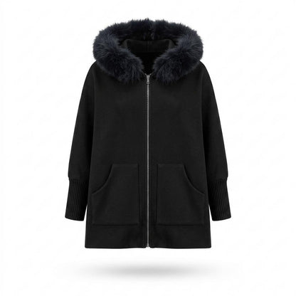 Lederjacken Outlet24 - Aikak | Ponchoartige Fellbesetzte Jacke Damen