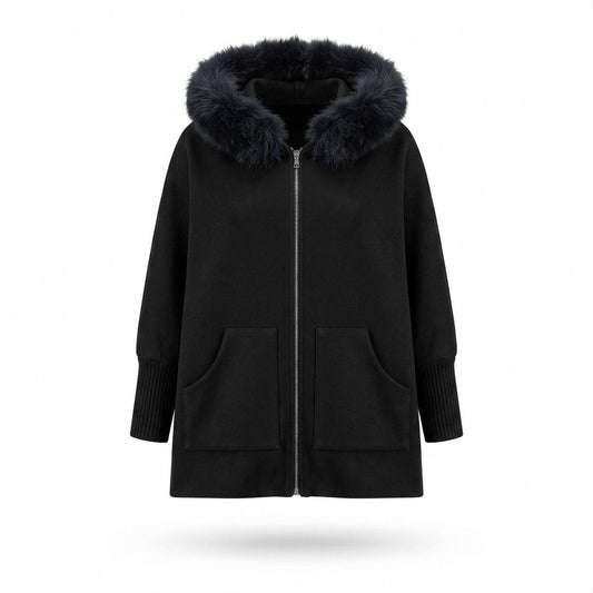Lederjacken Outlet24 - Aikak | Ponchoartige Fellbesetzte Jacke Damen