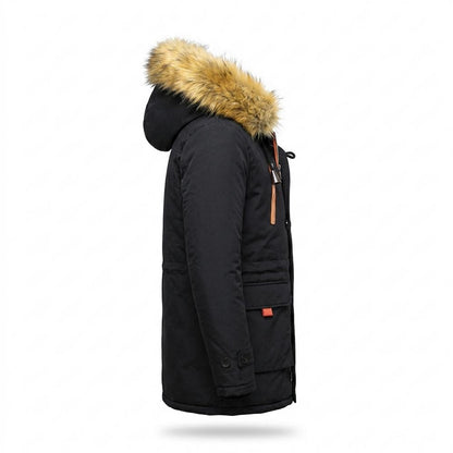 Lederjacken Outlet24 - Lovas | Gefütterter Webpelzbesetzter Mantel Herren
