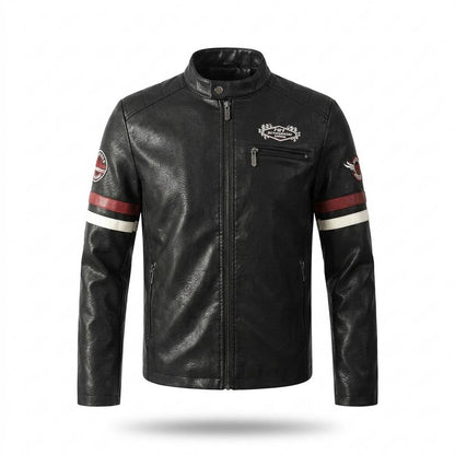 Lederjacken Outlet24 - Aowor | Bestickt Gestreift Lederjacke Herren