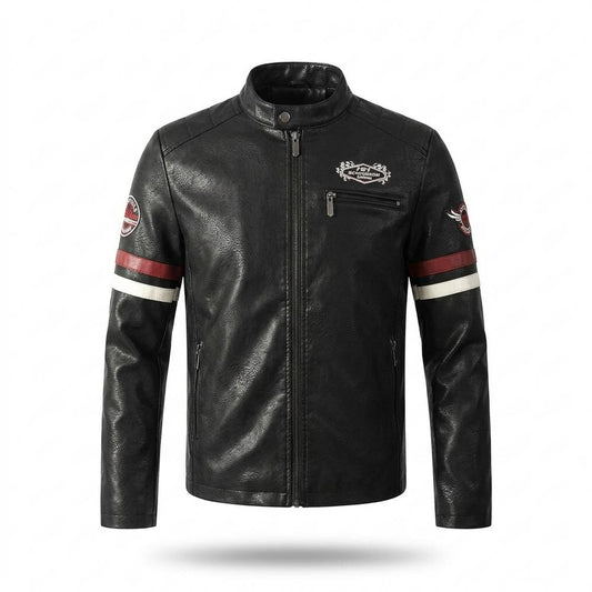 Lederjacken Outlet24 - Aowor | Bestickt Gestreift Lederjacke Herren