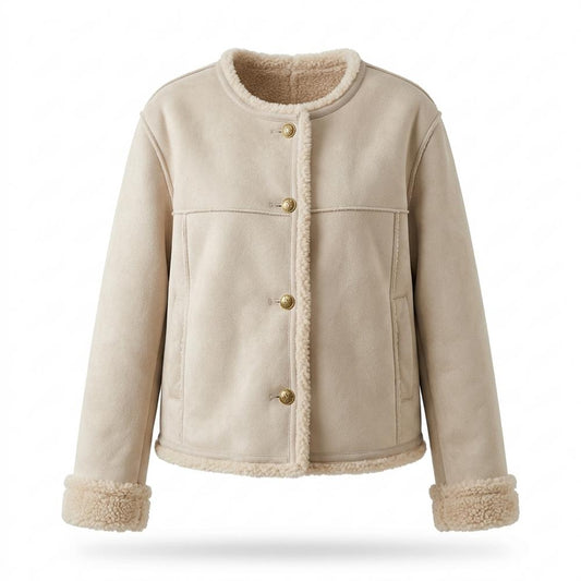 Lederjacken Outlet24 - Dahuk | Gefütterte Kragenlose Wildleder-Jacke Damen