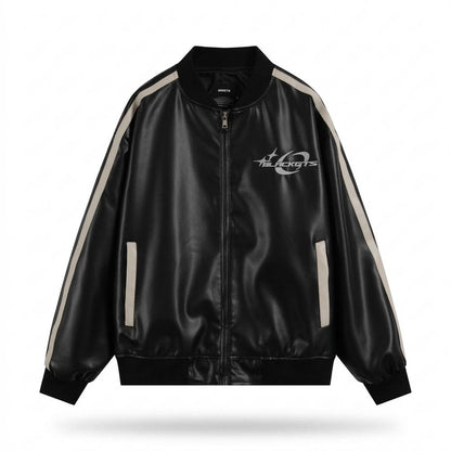Lederjacken Outlet24 - Yuzel | Glänzend Gestreift Lederjacke Unisex