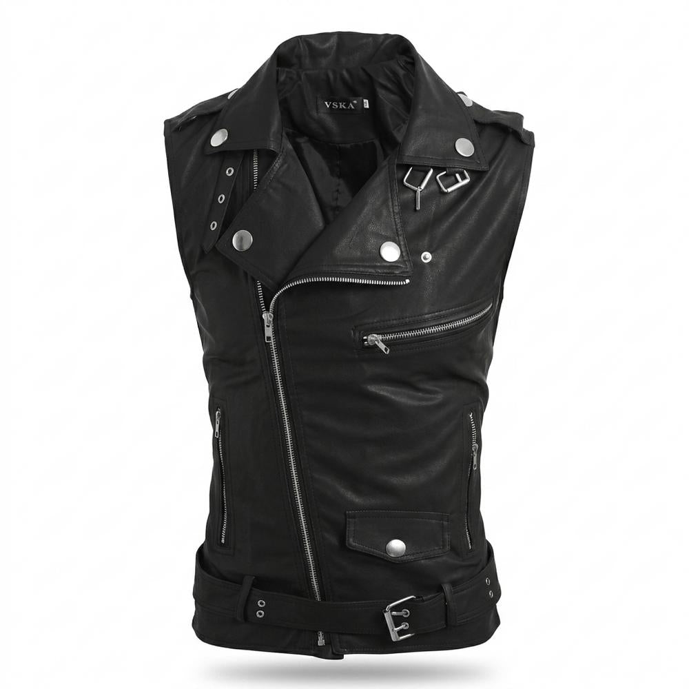 Lederjacken Outlet24 - Rupok | Asymmetrische Ärmellose Lederjacke Herren
