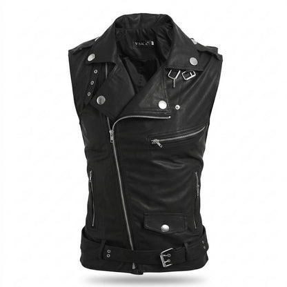 Lederjacken Outlet24 - Rupok | Asymmetrische Ärmellose Lederjacke Herren