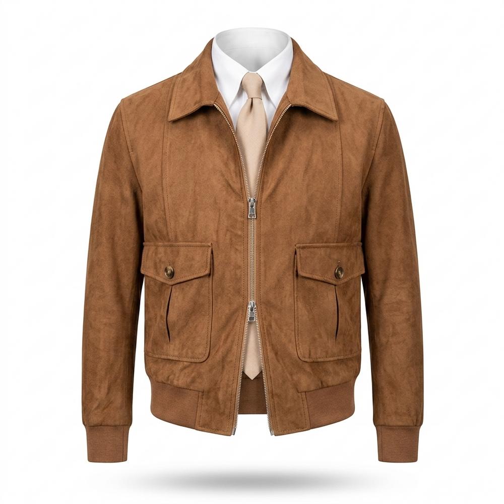 Lederjacken Outlet24 - Lakam | Taillenlange Veloursartige Wildleder-Jacke Herren