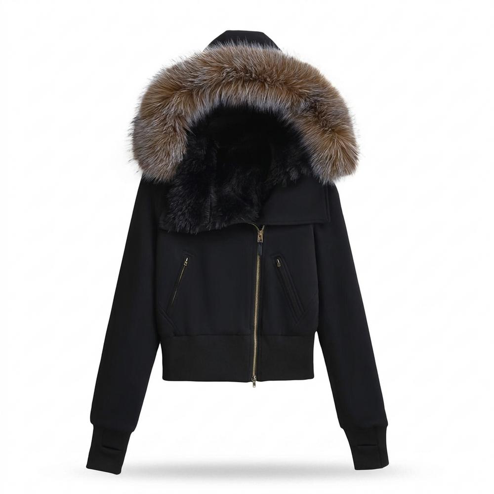 Lederjacken Outlet24 - Eibov | Fellbesetzt Kurzgeschnitten Jacke Damen