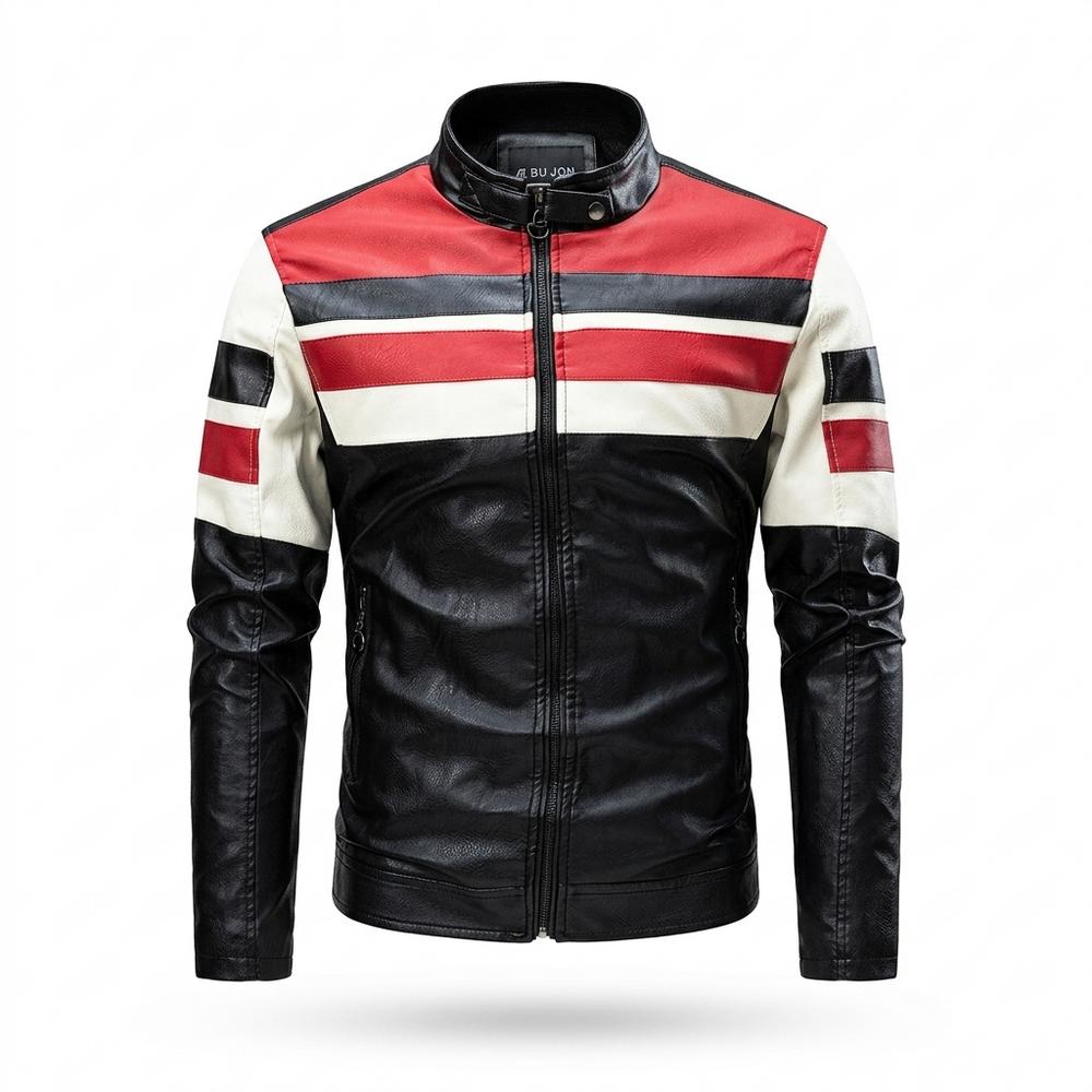 Lederjacken Outlet24 - Civom | Gestreift Tailliert Lederjacke Herren