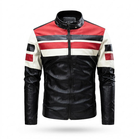 Lederjacken Outlet24 - Civom | Gestreift Tailliert Lederjacke Herren