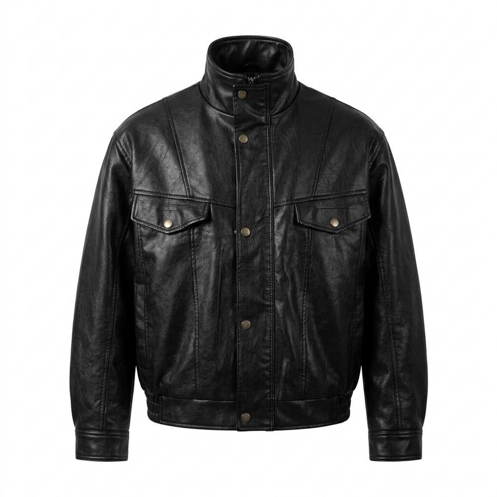 Lederjacken Outlet24 - Vipav | Hochgeschlossen Geknöpft Lederjacke Herren