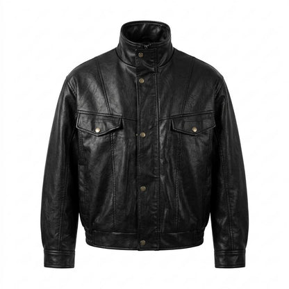Lederjacken Outlet24 - Vipav | Hochgeschlossen Geknöpft Lederjacke Herren