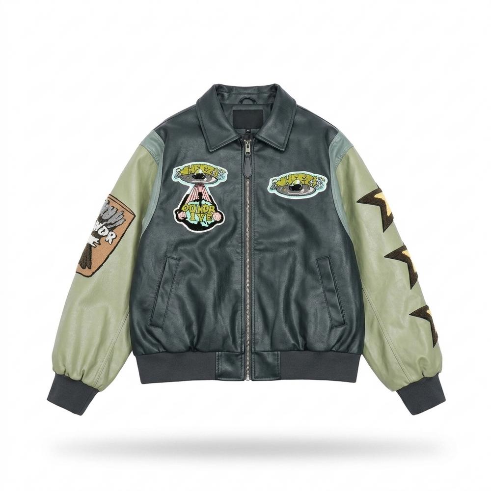 Lederjacken Outlet24 - Eamok | Gepatcht Zweifarbig Lederjacke Unisex