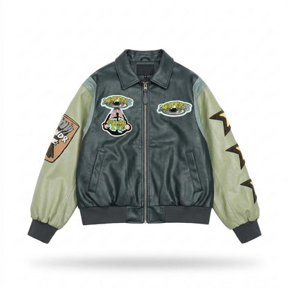 Lederjacken Outlet24 - Eamok | Gepatcht Zweifarbig Lederjacke Unisex