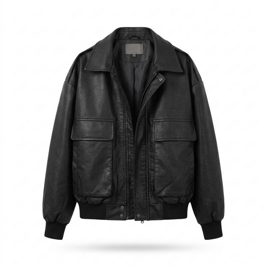 Lederjacken Outlet24 - Nudul | Oversized Reißverschluss Lederjacke Unisex