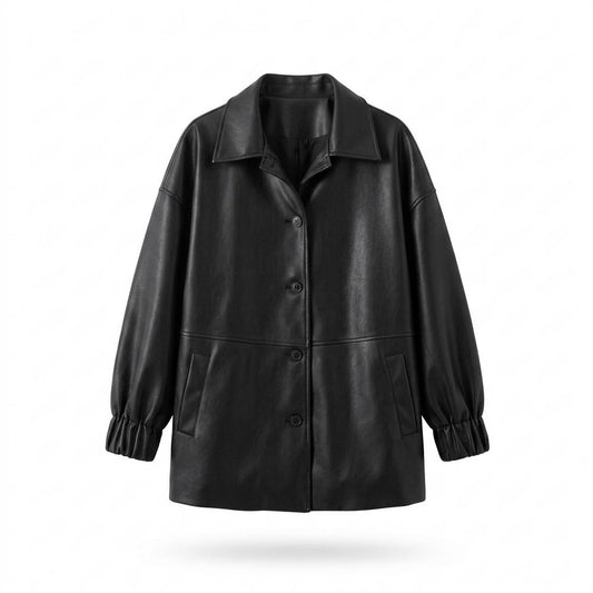 Lederjacken Outlet24 - Ziget | Locker Geschnittene Geknöpfte Lederjacke Damen