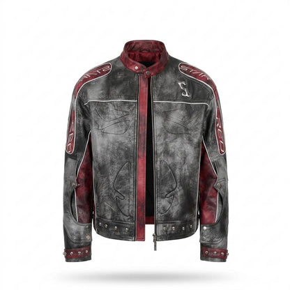 Lederjacken Outlet24 - Kakum | Zweifarbige Bestickte Lederjacke Herren