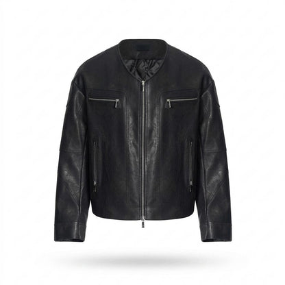 Lederjacken Outlet24 - Rivos | Kragenlose Gesteppte Lederjacke Herren