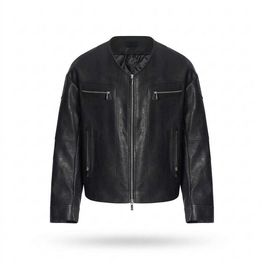 Lederjacken Outlet24 - Rivos | Kragenlose Gesteppte Lederjacke Herren