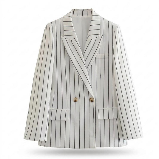 Lederjacken Outlet24 - Yeked | Gestreiftes Doppelreihiges Sakko Damen