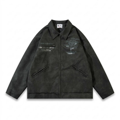 Lederjacken Outlet24 - Linus | Bestickte Strukturierte Lederjacke Unisex