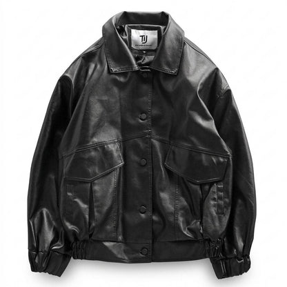 Lederjacken Outlet24 - Mires | Lockere Geknöpfte Lederjacke Unisex
