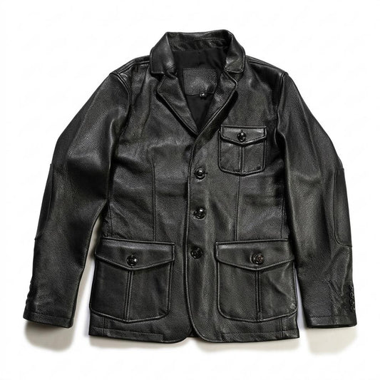 Lederjacken Outlet24 - Calal | Genarbte Geknöpfte Lederjacke Herren