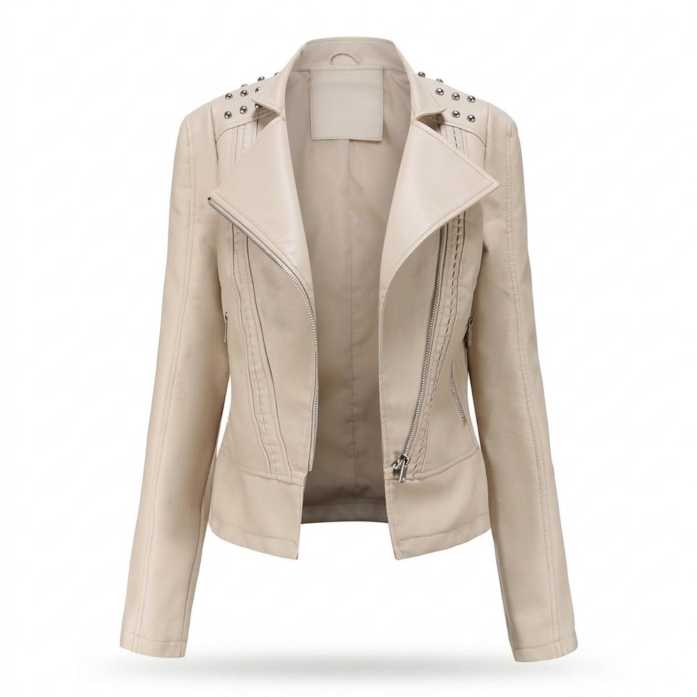 Lederjacken Outlet24 - Dugem | Nietenbesetzt Asymmetrisch Lederjacke Damen