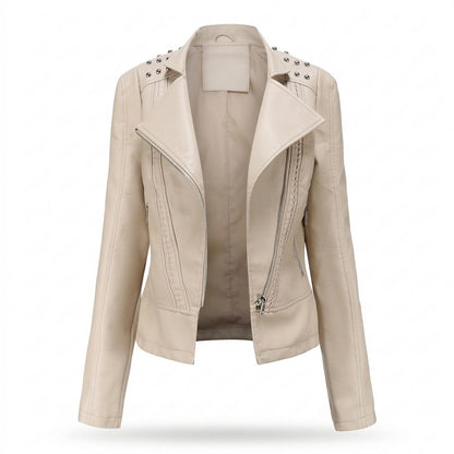 Lederjacken Outlet24 - Dugem | Nietenbesetzt Asymmetrisch Lederjacke Damen