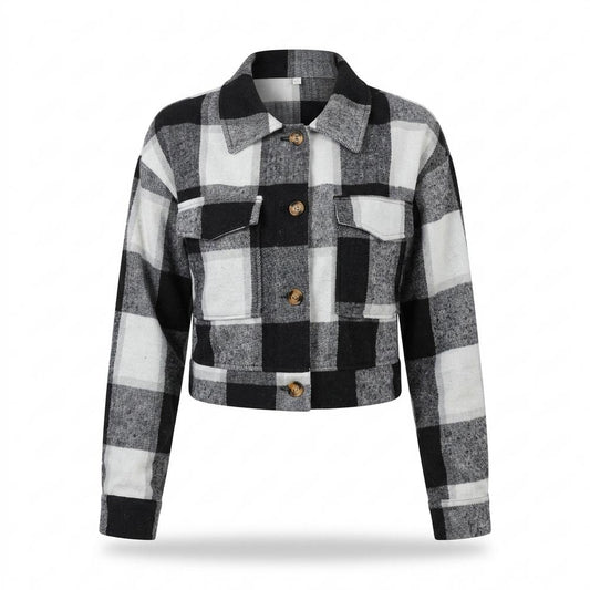 Lederjacken Outlet24 - Yigit | Karierte Kurzgeschnittene Jacke Damen