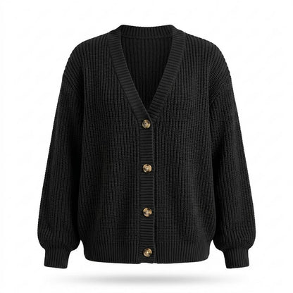Lederjacken Outlet24 - Larir | Gerippte Langärmlige Strickjacke Damen