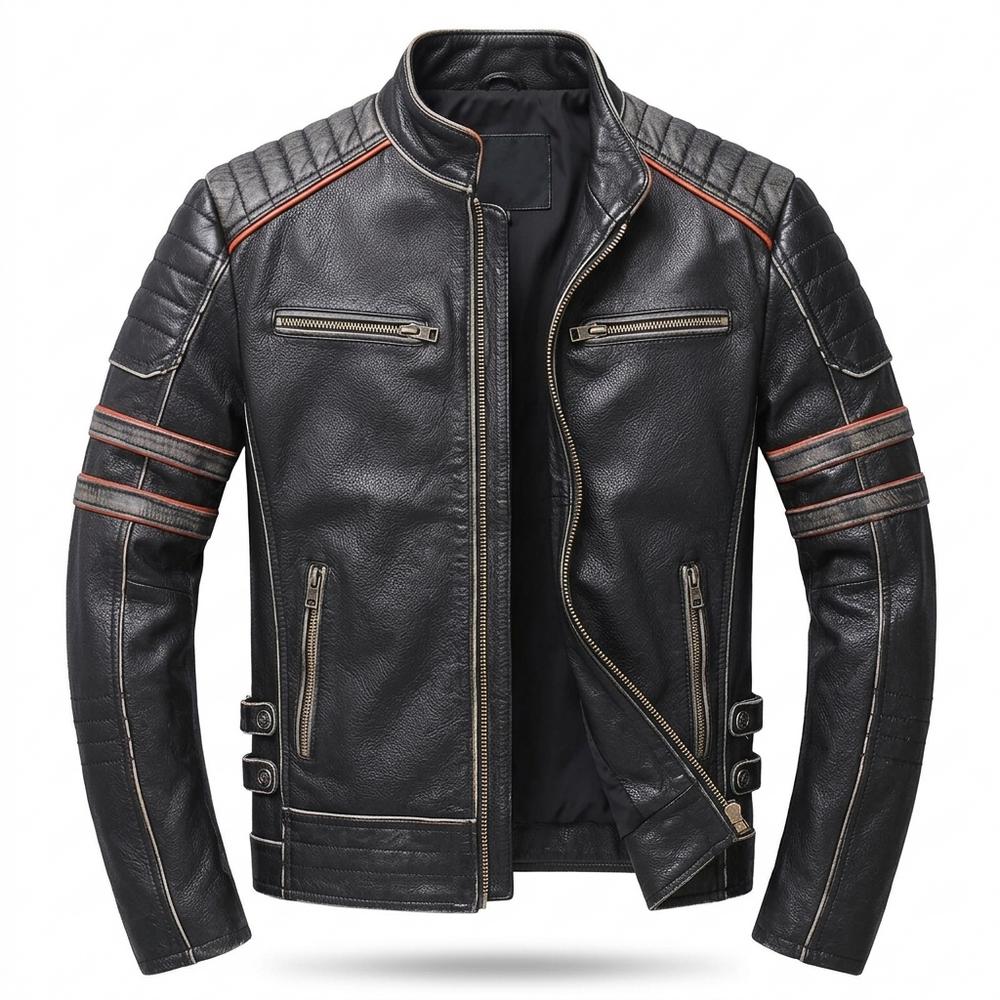 Lederjacken Outlet24 - Mafom | Geprägt Tailliert Lederjacke Herren