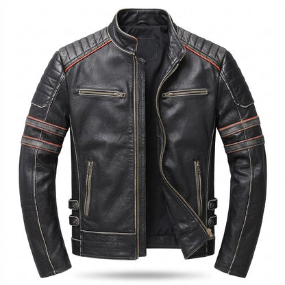 Lederjacken Outlet24 - Mafom | Geprägt Tailliert Lederjacke Herren
