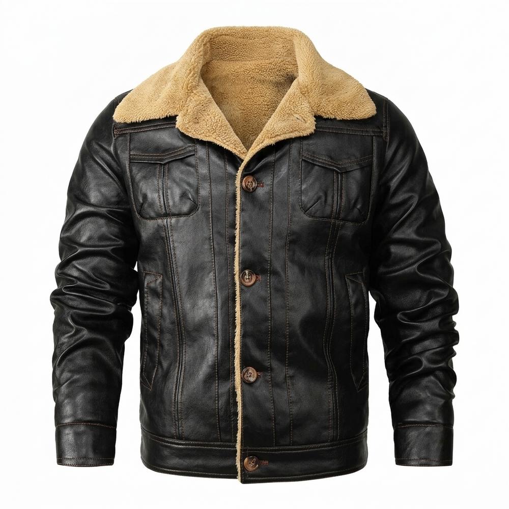 Lederjacken Outlet24 - Yumuk | Gefüttert Geknöpft Lederjacke Herren