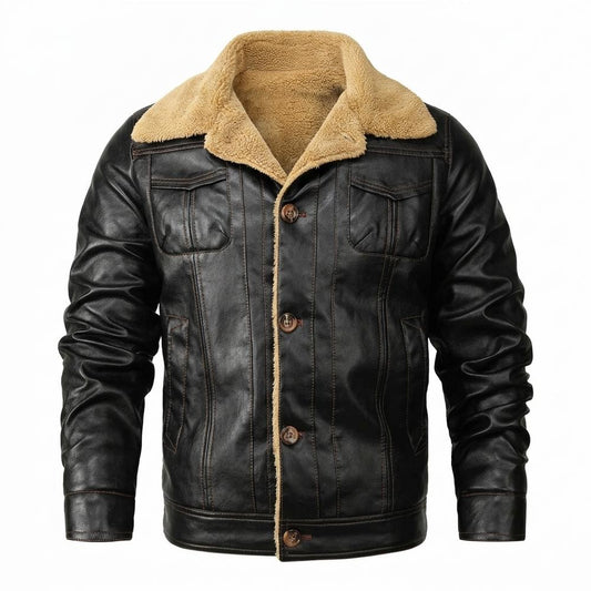 Lederjacken Outlet24 - Yumuk | Gefüttert Geknöpft Lederjacke Herren