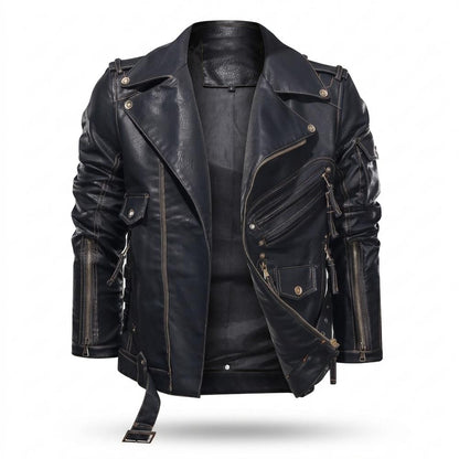 Lederjacken Outlet24 - Talin | Asymmetrisch Gegürtelt Lederjacke Herren
