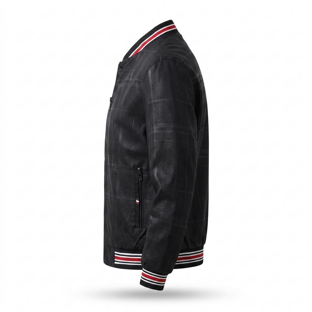 Lederjacken Outlet24 - Rodom | Karierte Gerippte Lederjacke Herren
